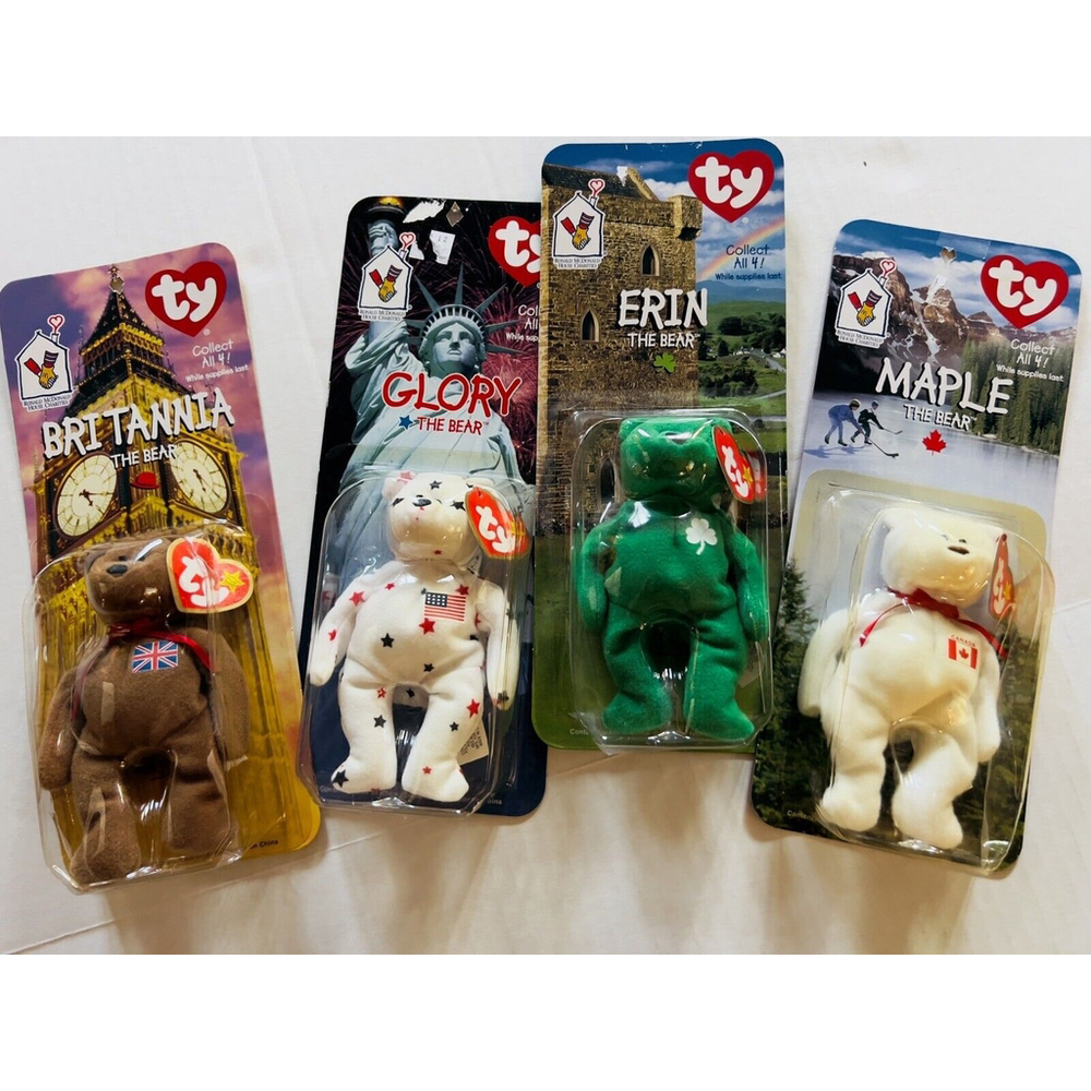 1999 McDonalds Ty Beanie Babies International Bears Set Of 4 RARE Errors 1993 Tg